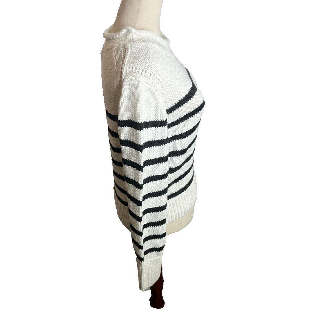 J.Crew $90 Heritage cotton Rollneck™ sweater in stripe Ivory Black Size M CE486 - Picture 5 of 8